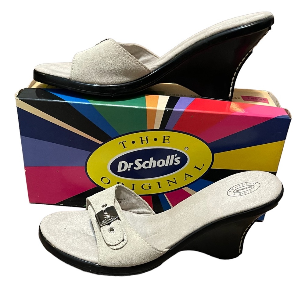 Dr. Scholl’s Relax Parchment Classic Buckle Wedge Slides